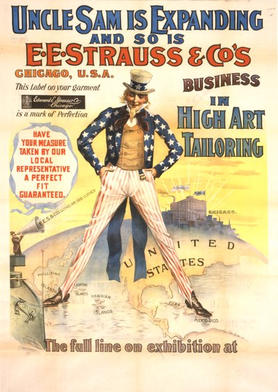 Uncle Sam breidt uit, en dat geldt ook voor de zaken van E.E. Strauss & Co. in high art tailoring, ca. 1898 door American School